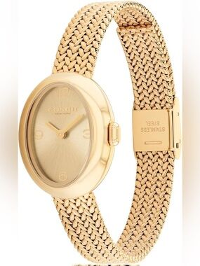 New! Coach Gold-Tone Oval Mesh Bracelet Watch